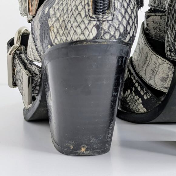 Jeffrey Campbell Caceres Multi-Buckle Snakeskin Leather Ankle Boots 6.5 Gray - Picture 13 of 16